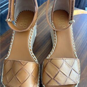 Franco Sarto Tan Woven Espadrille Wedges Platform-Ankle Strap